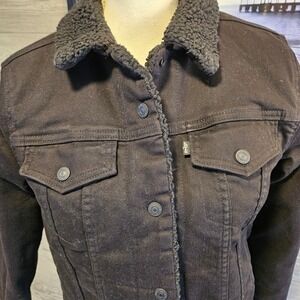 Levis Original Type III Sherpa Trucker Jacket Womens M Black Lined Denim Coat